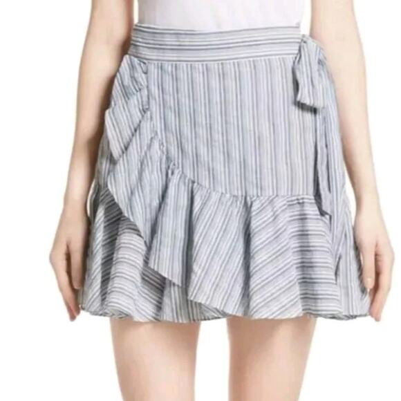 Rebecca Taylor Blue White Striped Cotton Ruffled Wrap Skirt 6 Coquette Coastal - Picture 1 of 9
